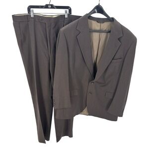 Botany 500 Couture Mens Brown Wool Blend Suit Jacket Pants Set